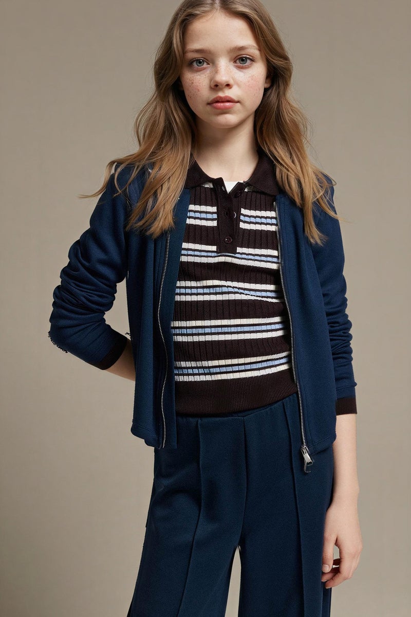 DeFacto Blue Girl Girl Zipped Modal Zip-Up Sweatshirt Casual - Image 1